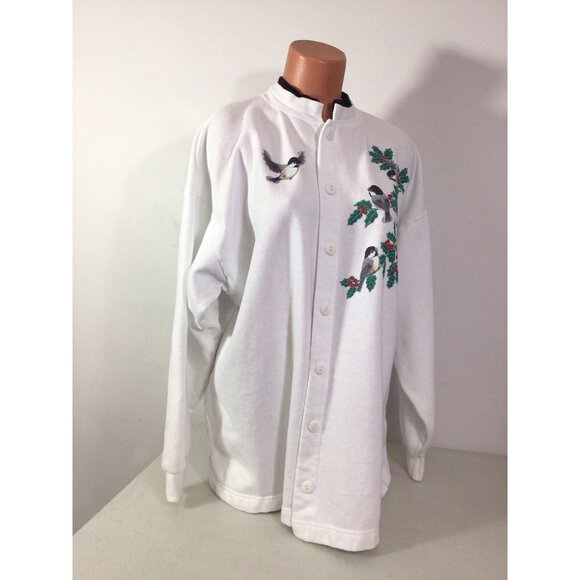 Vintage Morning Sun Sweatshirt Button Front Cardigan Bird Print Womens XL - Picture 4 of 8